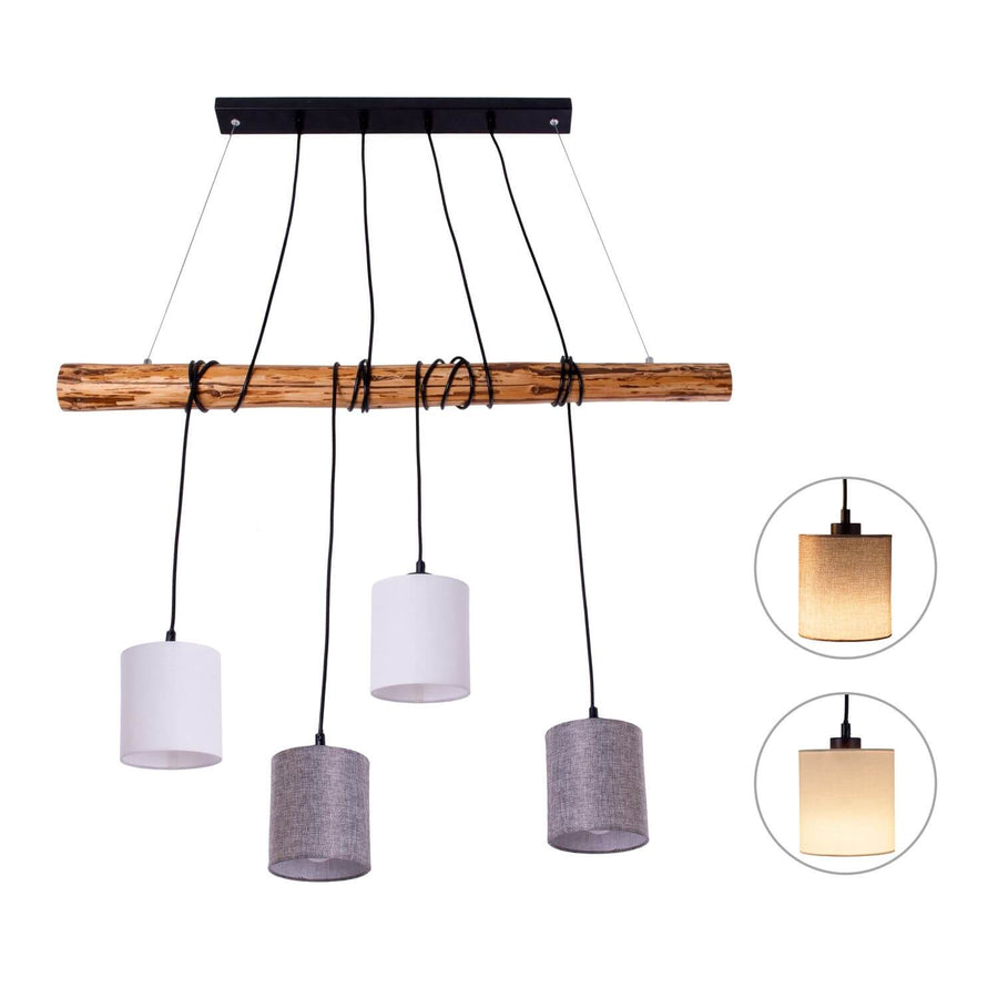 Vue du luminaire avec deux détails d'abat-jour éclairé en médaillon