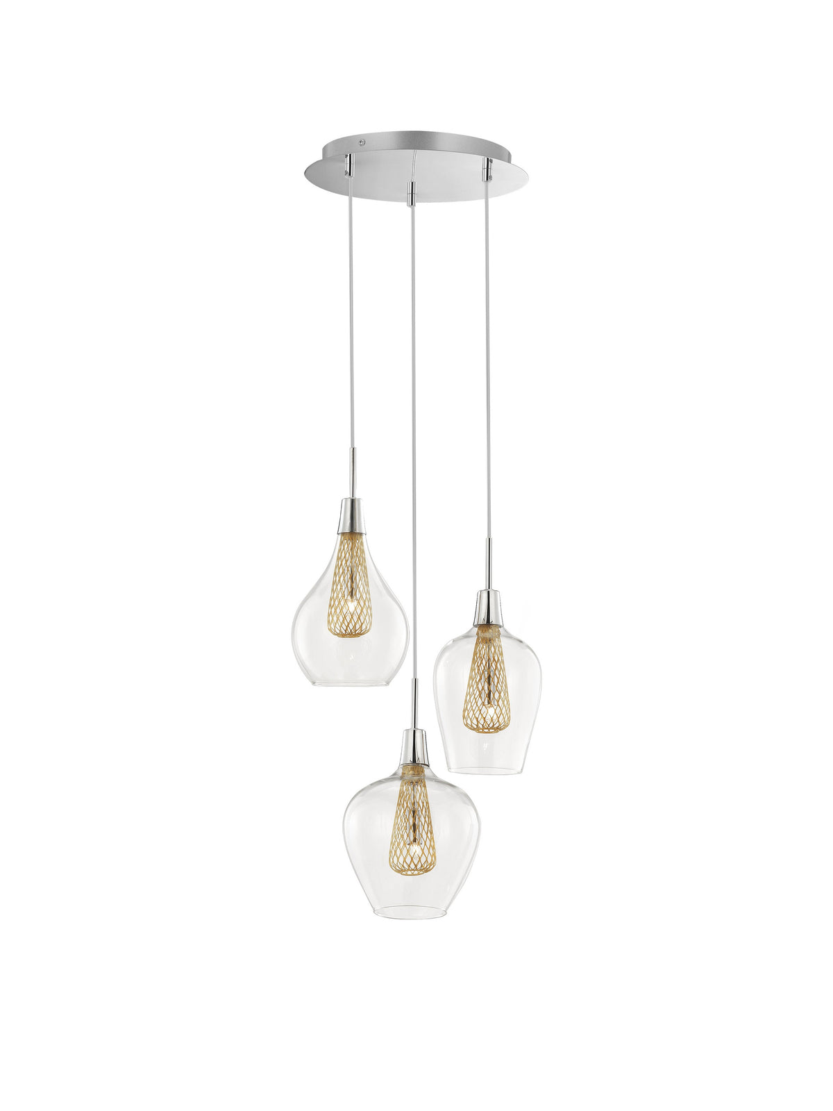 Suspension Filo 3 lumières dorée, verre