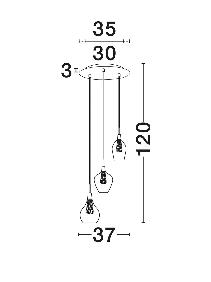 Suspension Filo 3 lumières dorée, verre