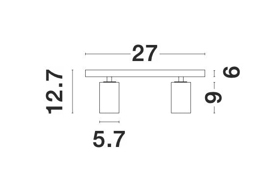 Schéma technique avec dimensions du plafonnier deux spots