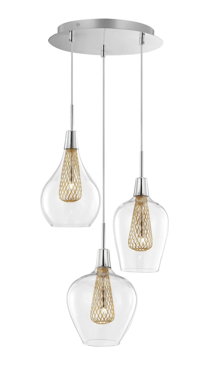 Suspension Filo 3 lumières dorée, verre