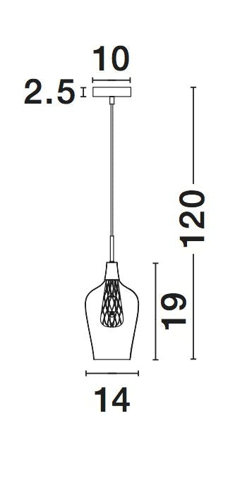 Schéma technique du luminaire avec hauteur et dimensions indiquées en centimètres.