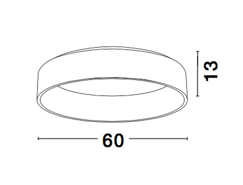 Schéma technique coté du plafonnier rond, diamètre 60 et hauteur 13.