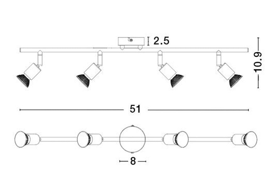 Schéma technique coté du plafonnier avec dimensions 51 cm et 10,9 cm.