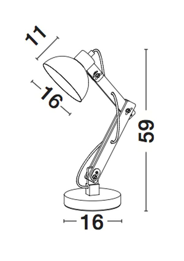 Schéma coté de la lampe avec dimensions en centimètres, hauteur et largeur