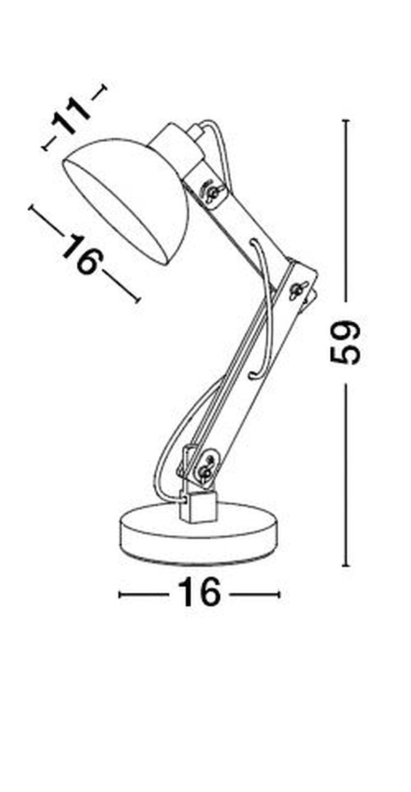 Schéma technique côté de la lampe, avec hauteur et dimensions de l'abat-jour et de la base.