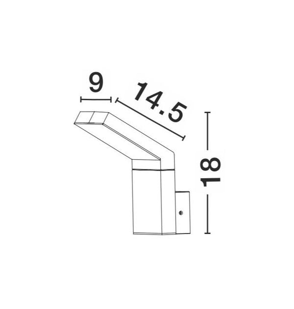 Schéma coté du luminaire mural : 9 cm, 14,5 cm et 18 cm