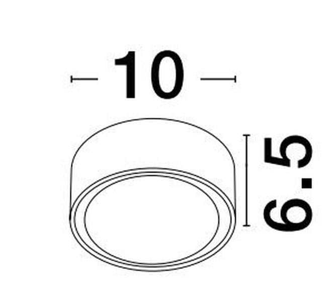 Schéma de dimensions du luminaire indiquant dix centimètres de diamètre et neuf virgule cinq de hauteur