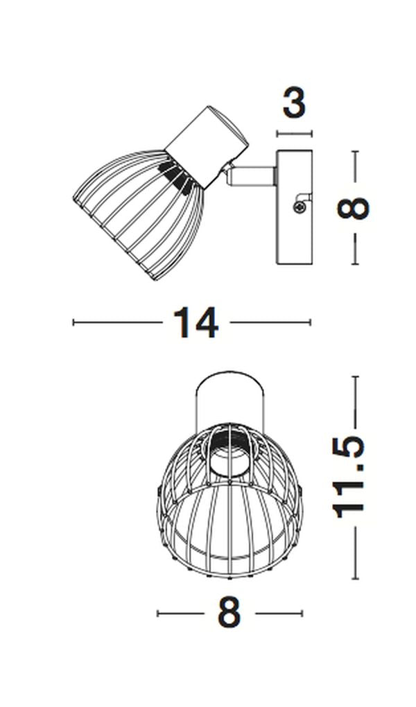 Schéma coté du luminaire mural montrant ses dimensions et sa fixation murale.