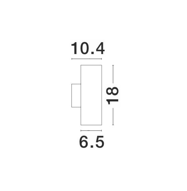 Schéma de dimensions avec largeur 10,4 cm, hauteur 18 cm et profondeur 6,5 cm.