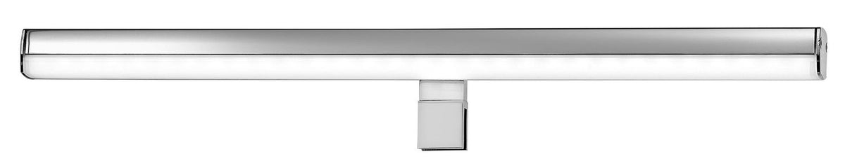 Vue de face du bandeau lumineux chromé avec diffuseur blanc intégré sur fond blanc