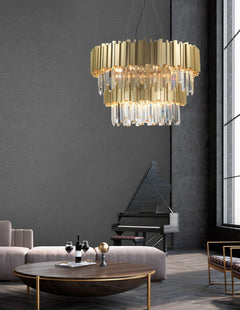 Suspension Baladona 18 lumières laiton, cristal
