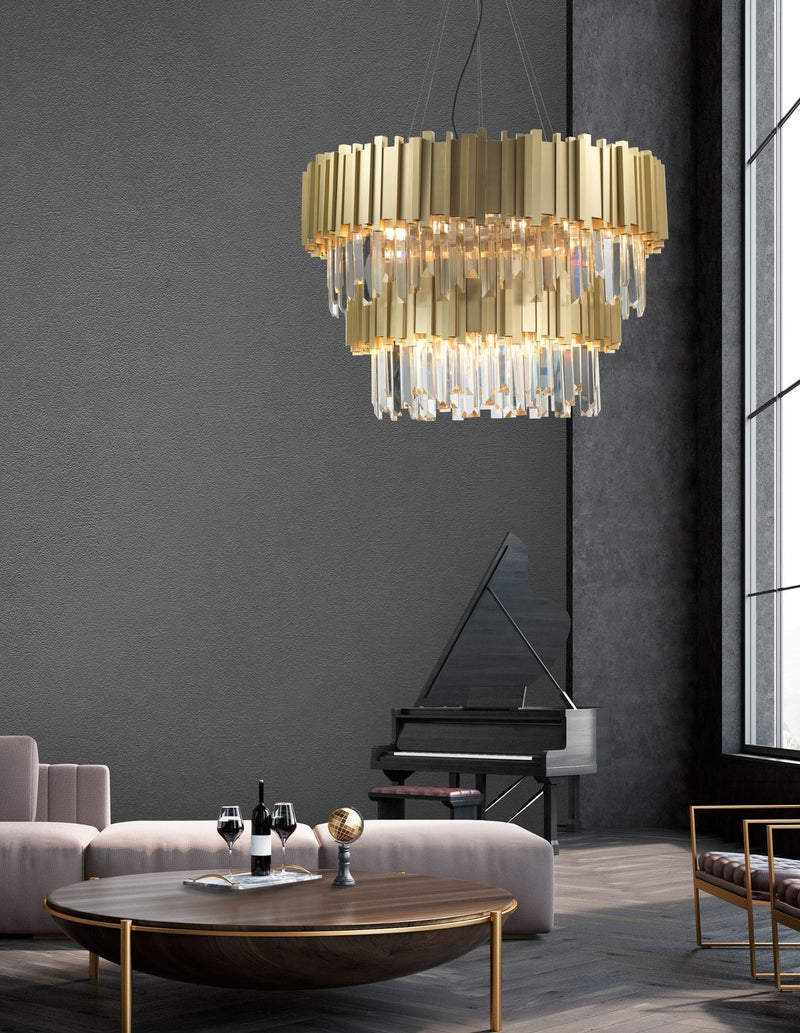 Suspension Baladona 18 lumières laiton, cristal