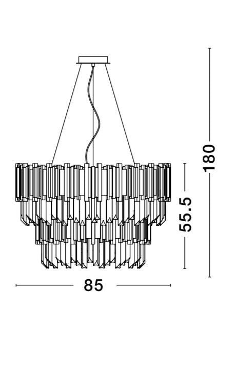 Schéma de dimensions du luminaire indiquant diamètre 85 et hauteur 180