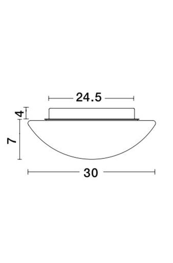 Schéma de dimensions du plafonnier, diamètre 30 cm et hauteur 7 cm indiqués