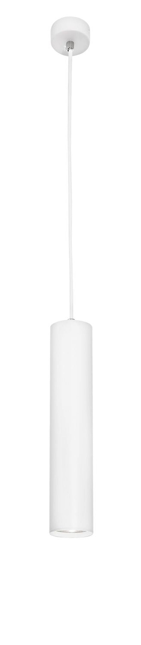 Photo du produit de face montrant le long cylindre blanc suspendu et sa rosace