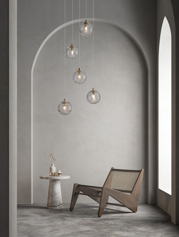 Suspension Coen 5 lumières dorée, verre