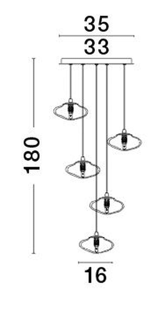 Suspension King 5 lumières dorée, verre (9006049)