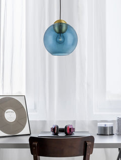 Suspension Midori dorée et bleu, verre