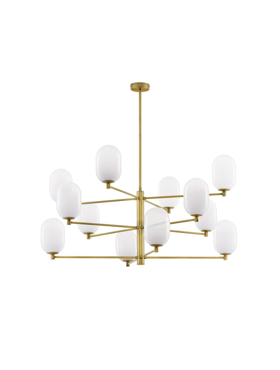 Suspension Balor 12 lumières dorée, verre