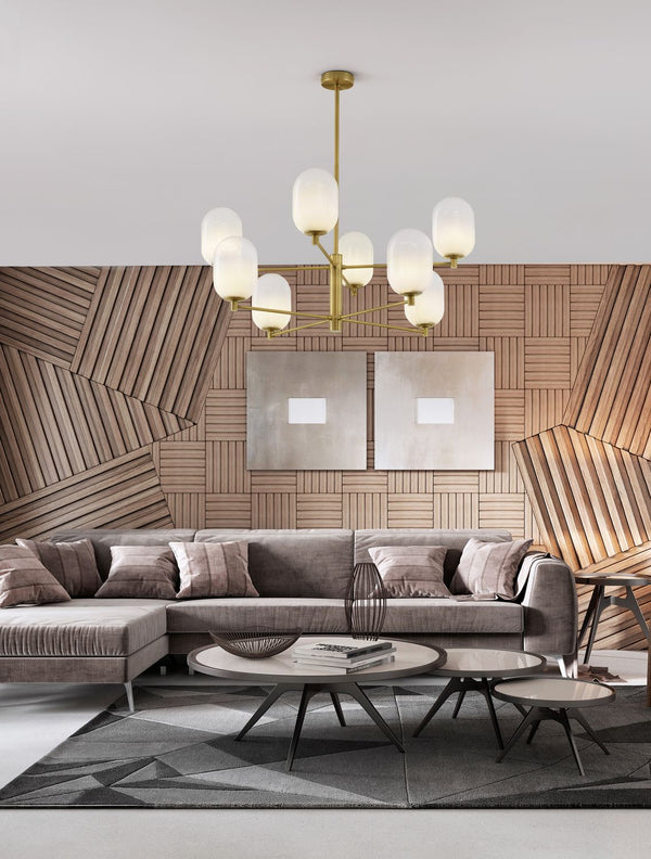 Suspension Balor 8 lumières dorée, verre