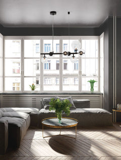 Suspension Odillia 7 lumières noire, verre (9009250)