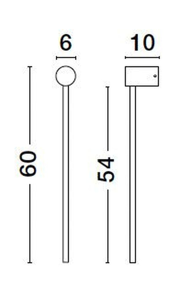 Schéma coté du luminaire : hauteur 60 cm, base 6 et 10 cm