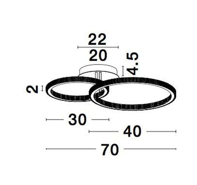 Schéma coté du plafonnier avec dimensions en centimètres des anneaux