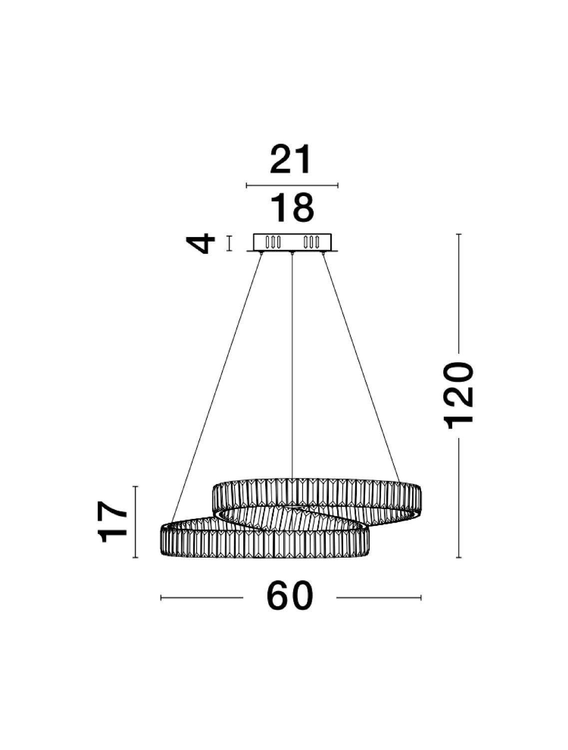 Schéma de dimensions cotées du luminaire avec hauteur 120 cm et diamètre 60 cm