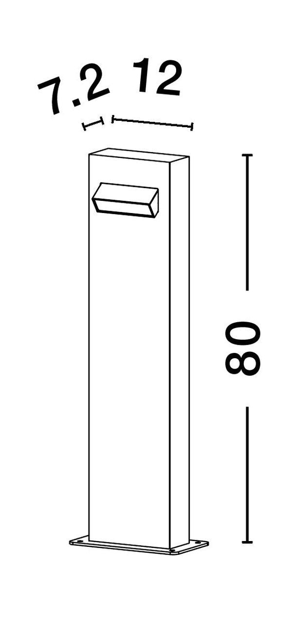 Schéma coté de la borne indiquant 80 cm de hauteur et 12 cm de largeur