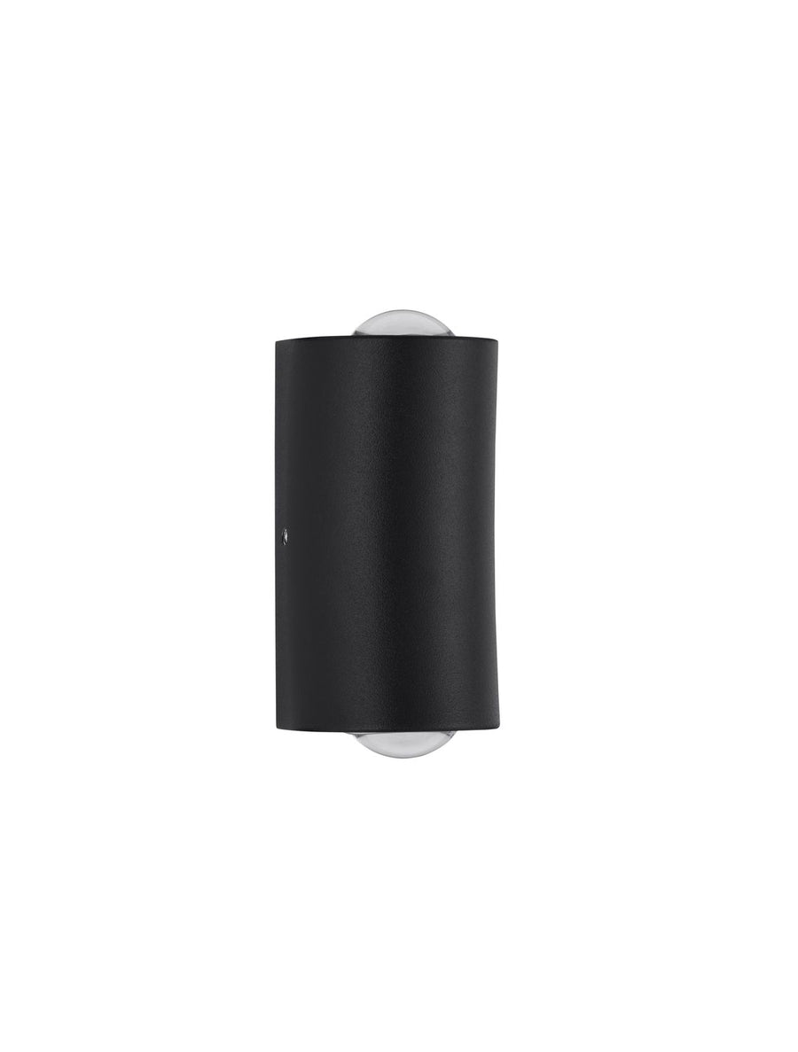 Vue de face du luminaire noir cylindrique sur fond blanc neutre