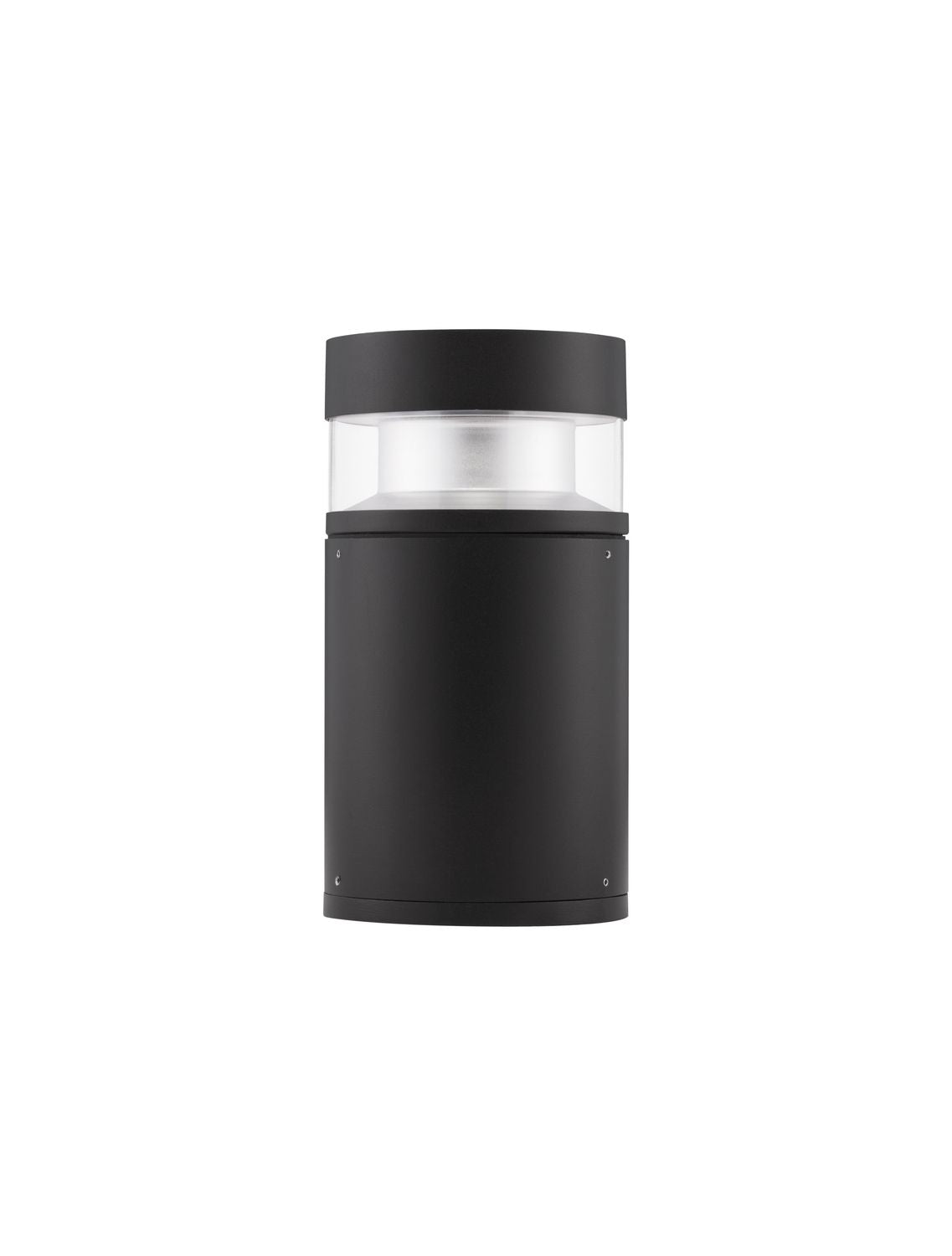 Borne cylindrique noire présentée de face sur fond blanc