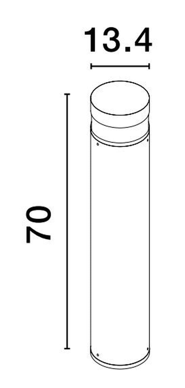 Schéma coté indiquant une hauteur de 70 cm et un diamètre de 13,4 cm