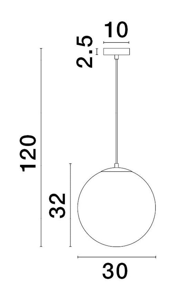 Schéma technique coté indiquant 120 cm de hauteur, 30 cm de diamètre et la douille