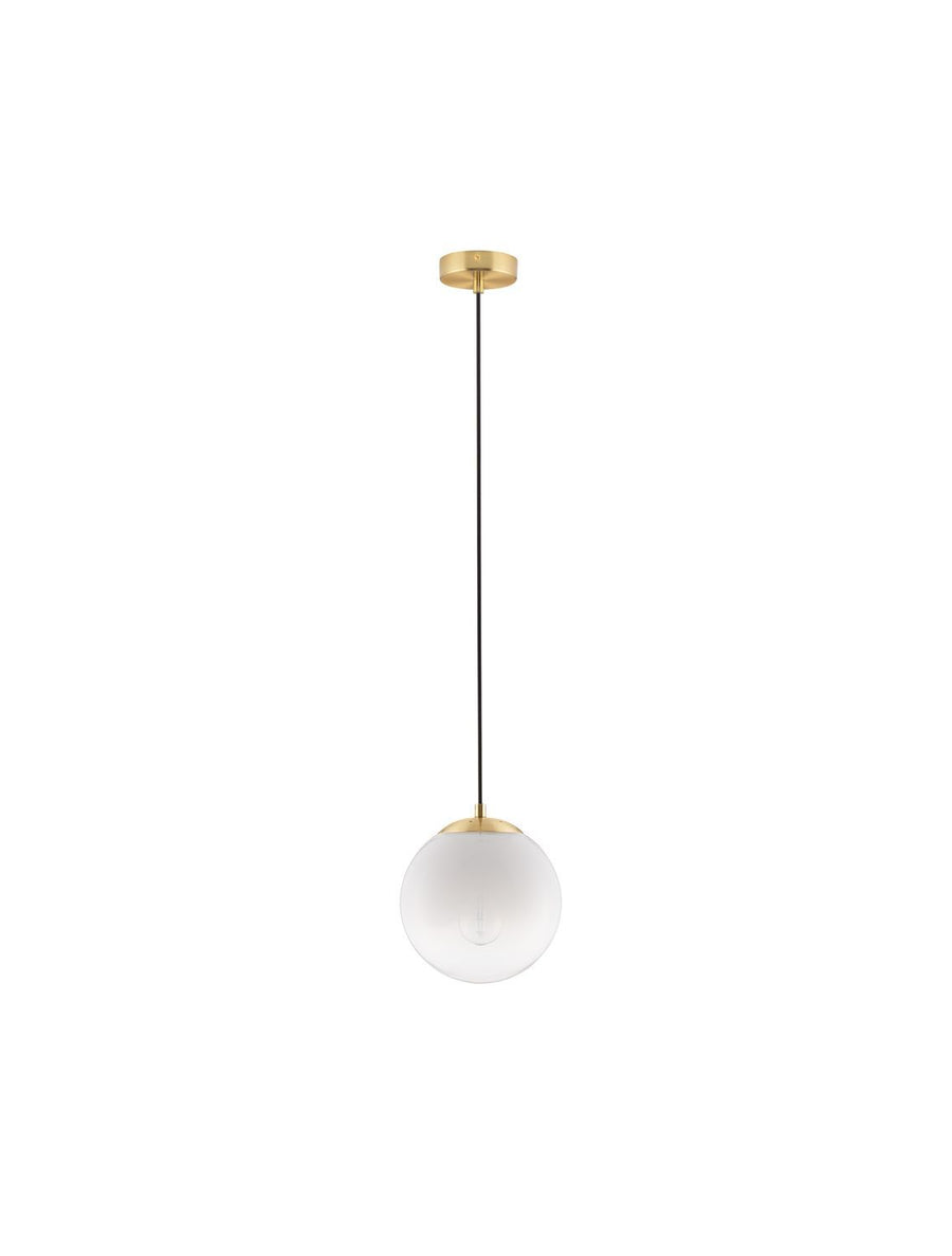Vue de face du luminaire entier, rosace et câble noir sur fond blanc