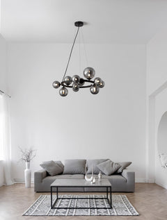 Suspension Odillia 11 lumières noire, verre (9028855)