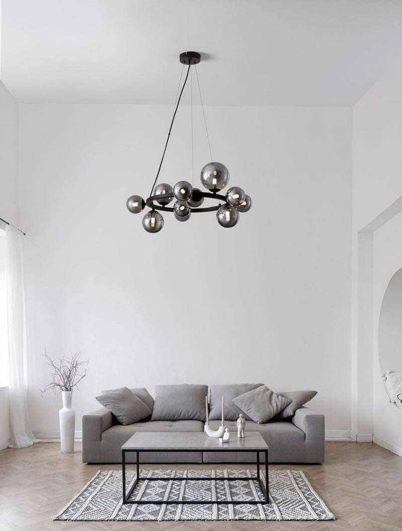 Suspension Odillia 11 lumières noire, verre (9028855)