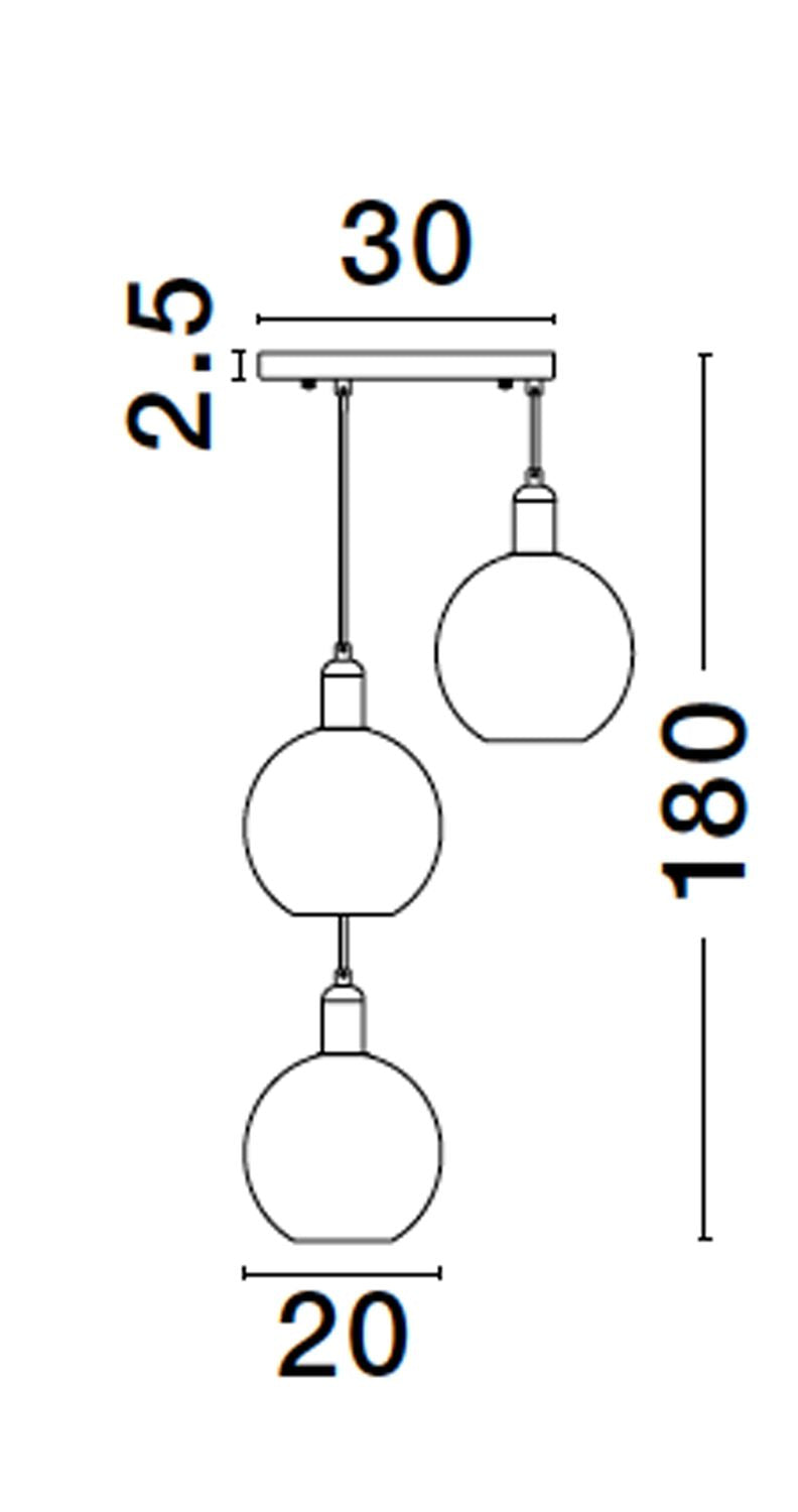 Suspension Mirro 3 lumières dorée, verre