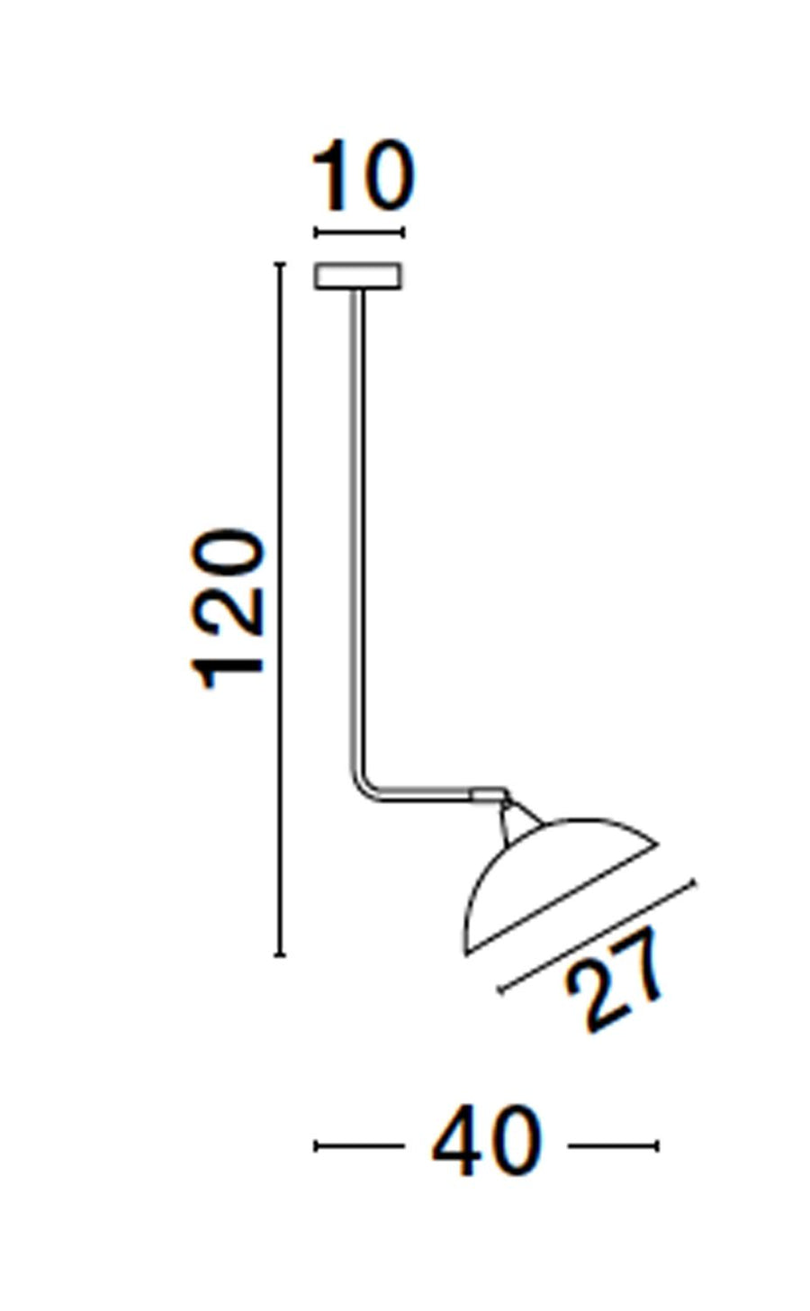 Schéma coté du luminaire : hauteur 120 cm, largeur 40 cm, abat-jour 27 cm.
