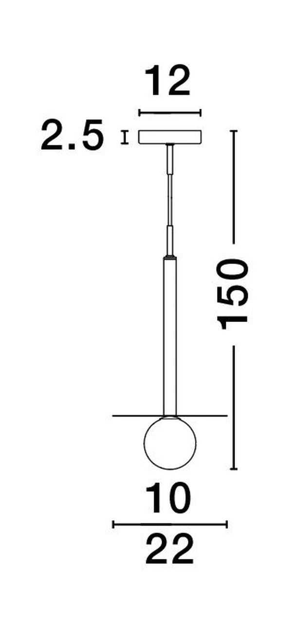 Schéma de dimensions indiquant hauteur totale 150 cm et diamètre du globe