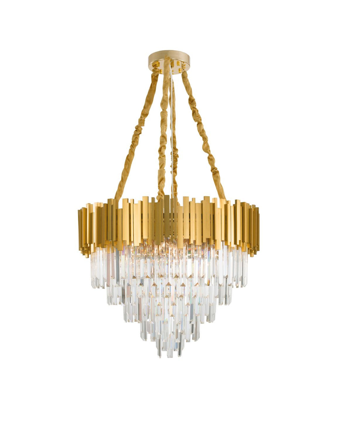 Suspension Grane 12 lumières dorée, cristal