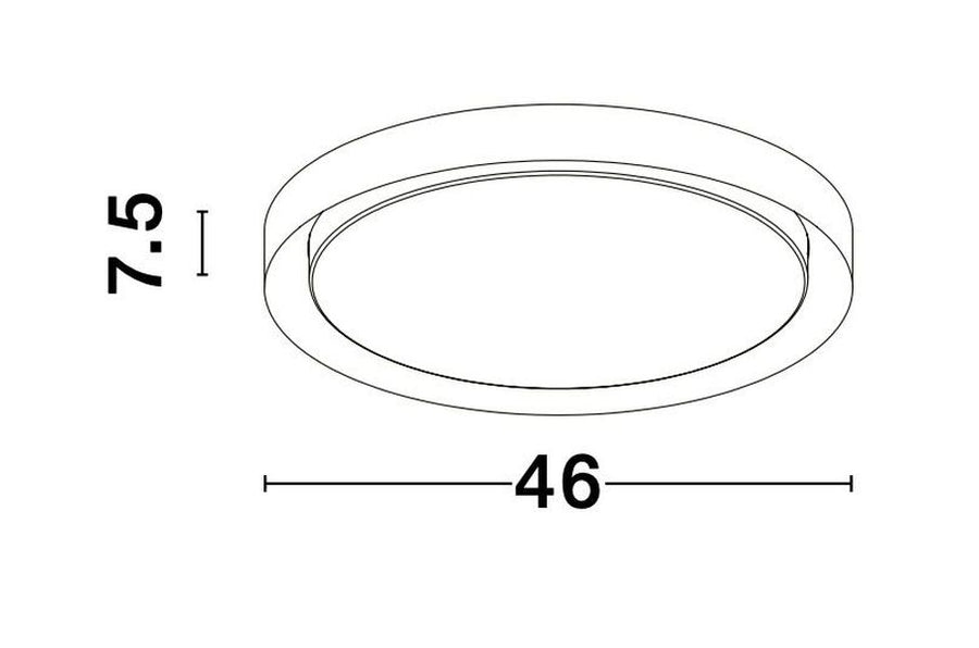 Schéma de dimensions indiquant 46 cm de diamètre et 7,5 cm de hauteur