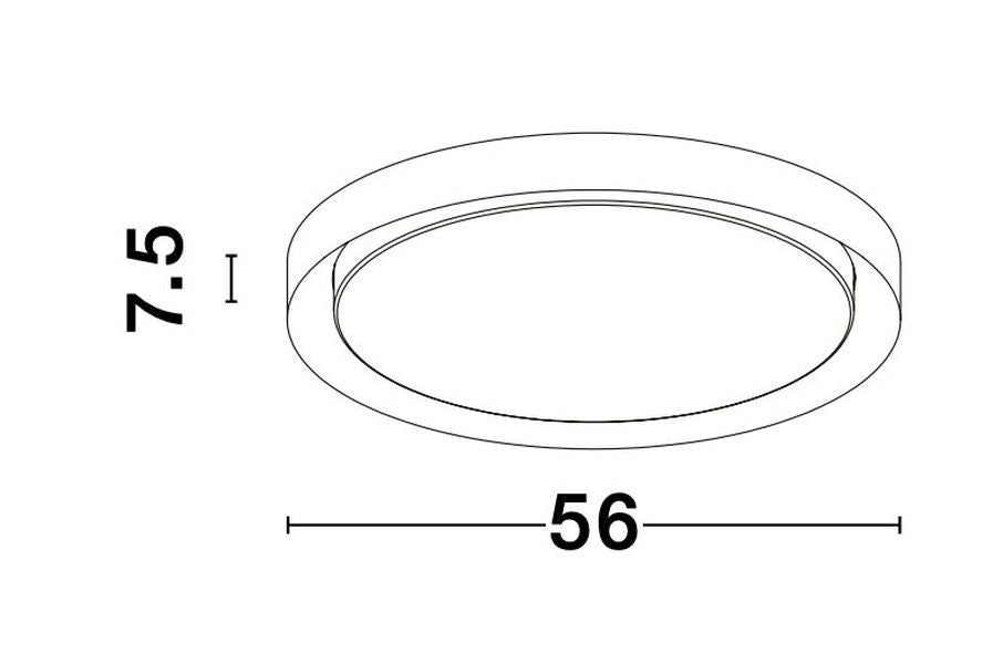 Schéma coté indiquant un diamètre de 56 cm et une hauteur de 7,5 cm