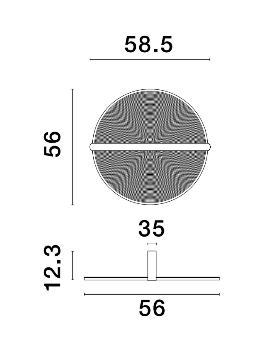 Schéma de dimensions du plafonnier rond, 58,5 cm de large