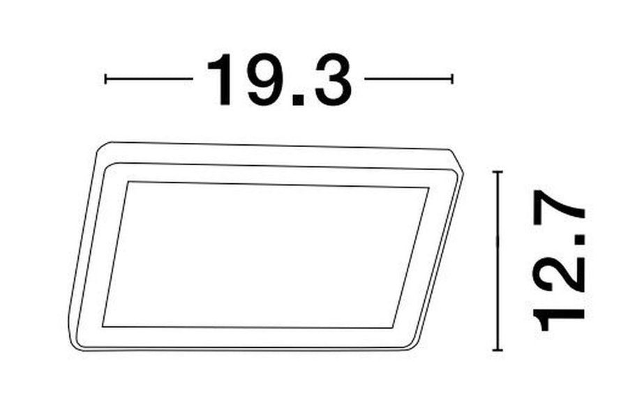 Schéma coté du luminaire indiquant 19,3 cm de large et 12,7 cm de haut