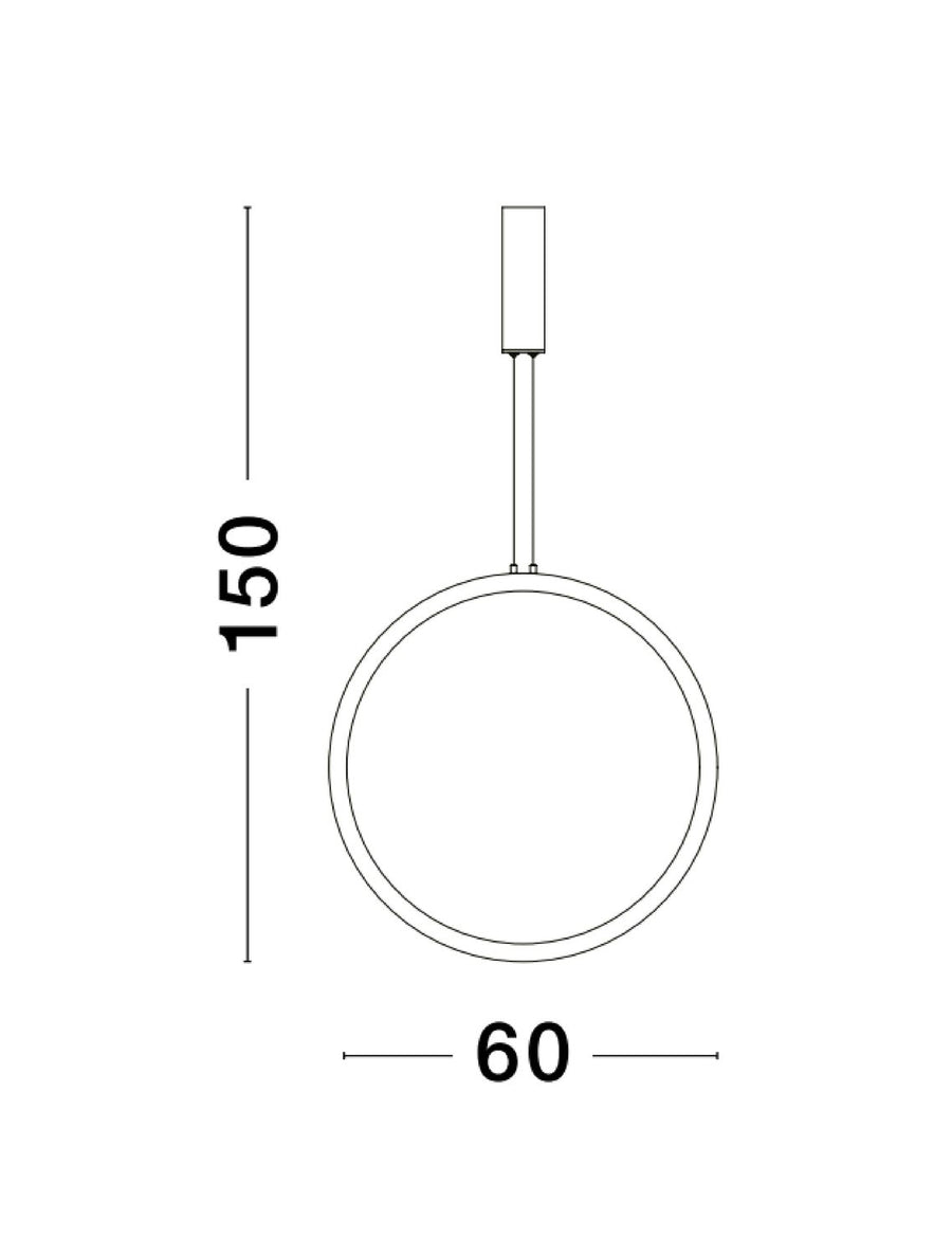Schéma coté du luminaire : 150 cm de hauteur et 60 cm de diamètre