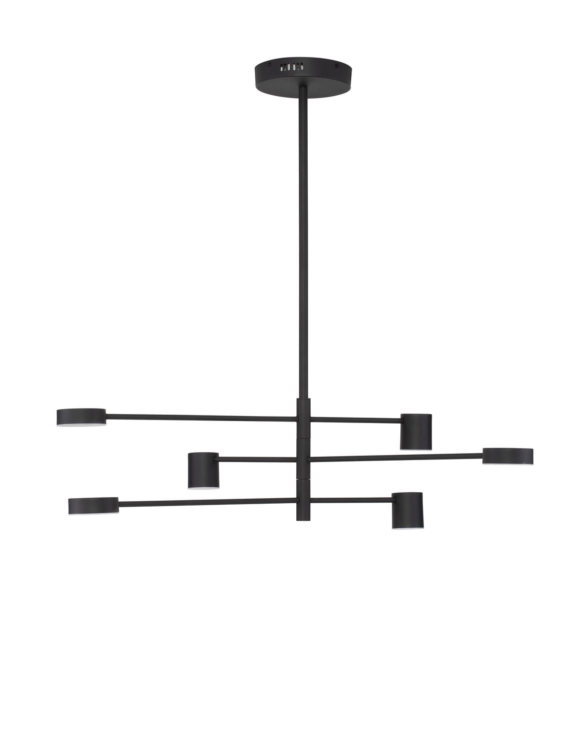 Vue de face du luminaire noir sur fond blanc, bras rayonnants