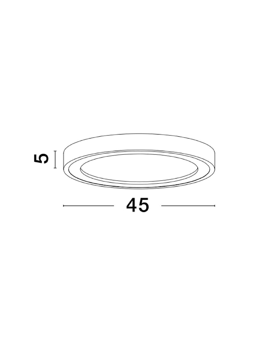 Schéma coté du plafonnier rond : diamètre 45 cm et hauteur 5 cm
