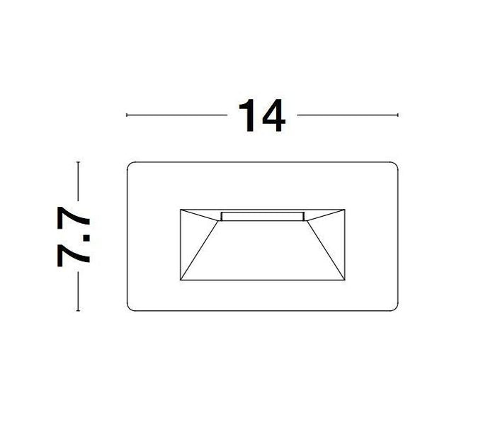 Schéma coté du luminaire : largeur 14 cm et hauteur 7,7 cm