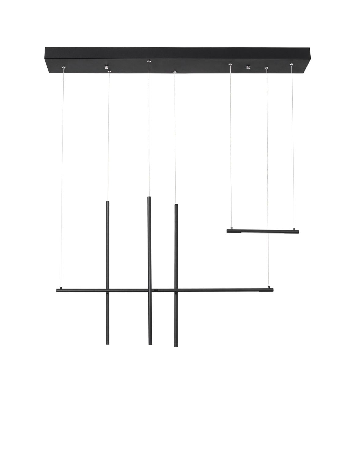 Vue de face du luminaire suspendu noir avec barres linéaires croisées